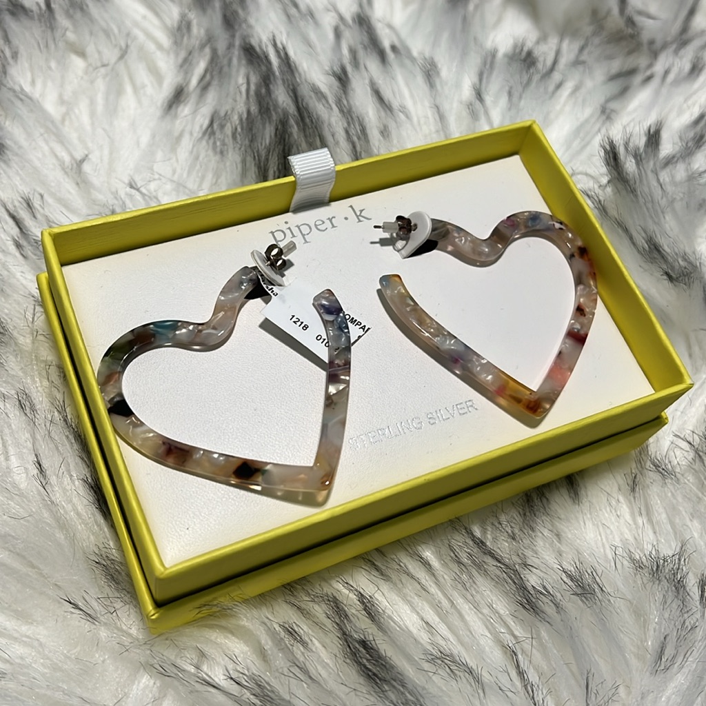 Nwt Piper K Heart Shaped Multicolored Tortoise Earrings Sterling Silver Post